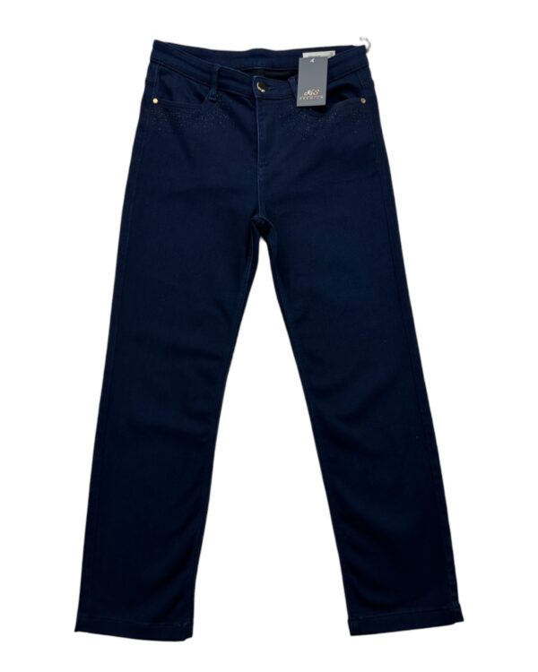 MS Damskie Granatowe Spodnie z Cyrkoniami L 40 EU