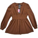 PrettyLittleThing Sukienka Brązowa Z Guzikami XL EU 42 Bufiaste Rękawy