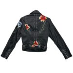 Quiz Czarna Ramoneska z Imitacji Skóry z Motywem Kwiatowym S 36 EU - zdjęcie 3