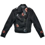 Quiz Czarna Ramoneska z Imitacji Skóry z Motywem Kwiatowym S 36 EU - zdjęcie 1