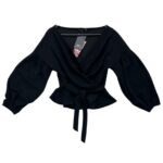 Boohoo Bluzka Damska EU 42 XL Kopertowa Czarna Wiązanie - zdjęcie 1
