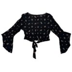 River Island Bluzka Czarna W Kwiaty Wiązanie M 38 EU - zdjęcie 3