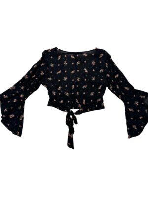 River Island Bluzka Czarna W Kwiaty Wiązanie M 38 EU - zdjęcie 3