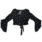 River Island Bluzka Czarna W Kwiaty Wiązanie M 38 EU
