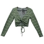 Bershka Zielona Damska Bluzka z Wiązaniem M 38 EU - zdjęcie 1