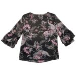 MCo Bluzka Damska z Kwiatowym Wzorem i Ozdobnymi Rękawami L 40 EU - zdjęcie 3
