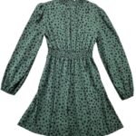 Sukienka Zielona Czarne Grochy Damska Marszczenie L 40 42 EU - zdjęcie 2