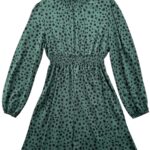 Sukienka Zielona Czarne Grochy Damska Marszczenie L 40 42 EU - zdjęcie 1