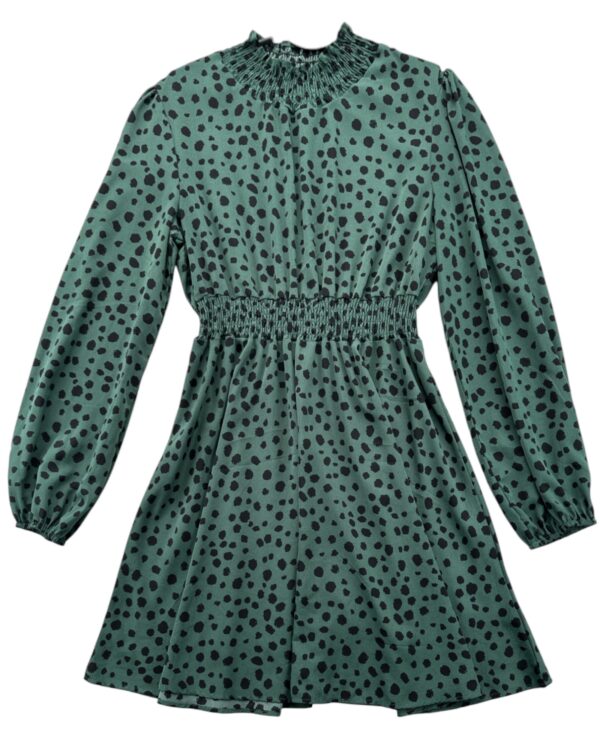 Sukienka Zielona Czarne Grochy Damska Marszczenie L 40 42 EU