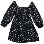 Asos Sukienka Czarna Białe Grochy Bufiaste Rękawy M 38 EU - zdjęcie 3