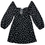 Asos Sukienka Czarna Białe Grochy Bufiaste Rękawy M 38 EU - zdjęcie 1