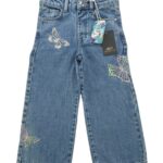 Ambition Apparel Dziewczęce Spodnie Jeansowe w Haftowane Motyle 3 / 4 LAT 98 - 104 CM - zdjęcie 1