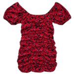 Sukienka Mini Marszczenie Czerwona Z Czarnym Wzorem - zdjęcie 1