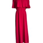 Czerwona Sukienka z Odkrytami Ramionami - zdjęcie 1