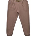 Spodnie Damskie Dresowe Brązowe Pasek - zdjęcie 1