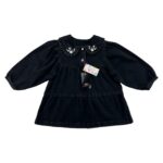 Ambition Apparel Czarna Jeansowa Sukienka z Kołnierzykiem i Haftem 98 CM - zdjęcie 1