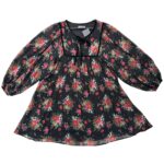 Papaya Sukienka Damska Czarna Kwiaty Wzór Bufiaste Rękawy L 40 EU - zdjęcie 1