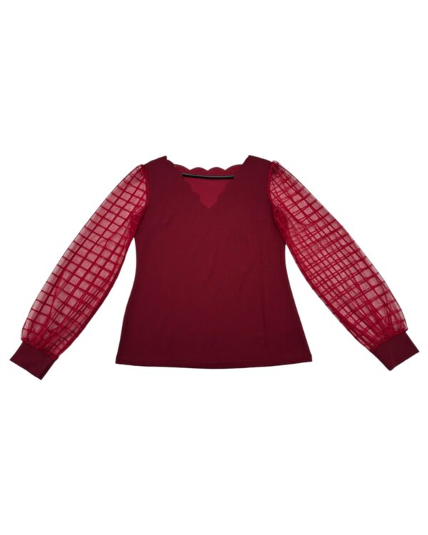 Bluzka Damska Bordowa Elegancka Siateczka S 36 EU
