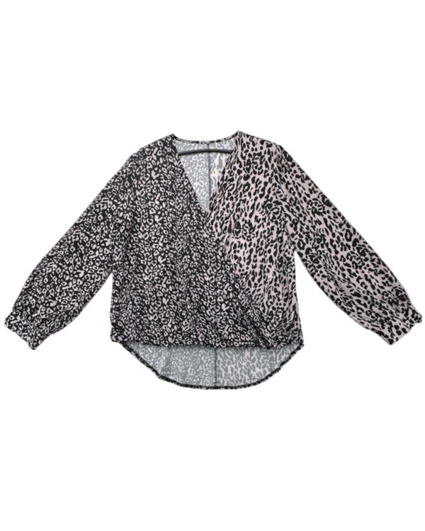 Bluzka Kopertowa Panterka Czarno Beżowa XL 40 EU