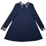 Ax Paris Sukienka Granatowa Kwiaty Kołnierz M 38 EU - zdjęcie 1