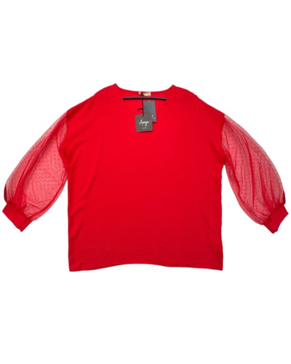 Aarya Czerwona Bluzka z Tiulowymi Rękawami