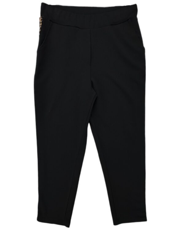 Stylewise Damskie Spodnie Czarne Lampasy Panterka L 40 EU