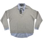 Primark Sweter z Podszytą Koszulą W Paski Damski Szary L 40 42 44 EU - zdjęcie 1