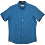 Tom Penn Koszula Męska Króki Rękaw Niebieska Kratka Slim Fit L 40 EU - zdjęcie 1