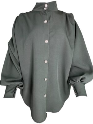 Elegancka Koszula Damska Oversize Zielona Guziki - zdjęcie 1