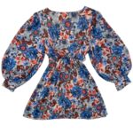 Made In Italy Sukienka Kwiatowy Wzór Bufiaste Rękawy One Size - zdjęcie 3