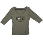 Guess Bluzka Damska Khaki Nadruk Z Aplikacją - zdjęcie 1