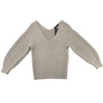 FF Sweter Damski Beżowy Z Połyskiem Dekolt V XS 34 EU - zdjęcie 1