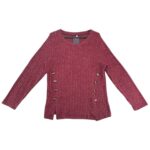 Sweter Damski Bluzka Z Ozdobnymi Guzikami Bordowy L 40 EU - zdjęcie 1