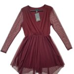 New Look Sukienka Tiulowa Bordowa Asymetryczna M 38 EU - zdjęcie 1