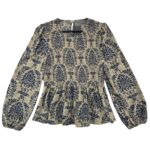 Bluzka Wzorzysta Beżowo-Granatowa L 40 42 EU - zdjęcie 1