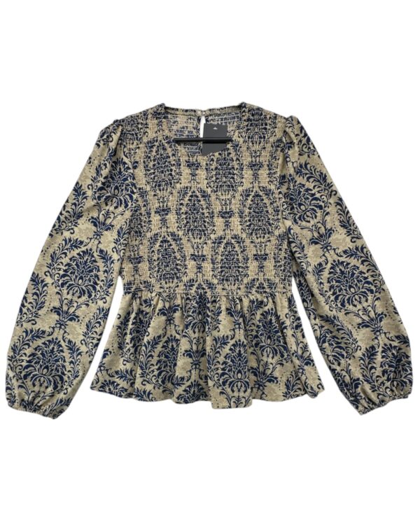 Bluzka Wzorzysta Beżowo-Granatowa L 40 42 EU