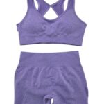 Komplet Sportowy Damski Top + Szorty Push Up Fioletowy M 38 EU - zdjęcie 1