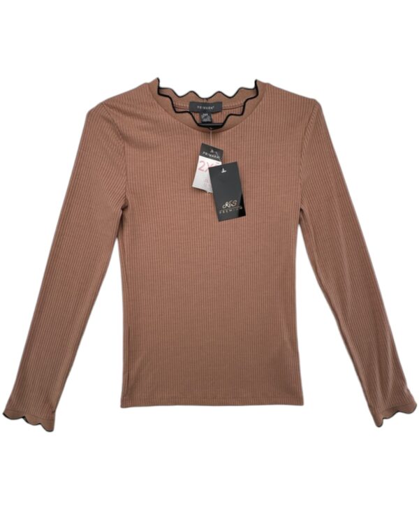 Primark Koszulka Beżowa Prążkowana Długi Rękaw 2XS 32 EU