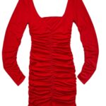 Sukienka Czerwona Z Marszczeniami Dopasowana XS 34 EU - zdjęcie 2