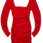 Sukienka Czerwona Z Marszczeniami Dopasowana XS 34 EU - zdjęcie 1