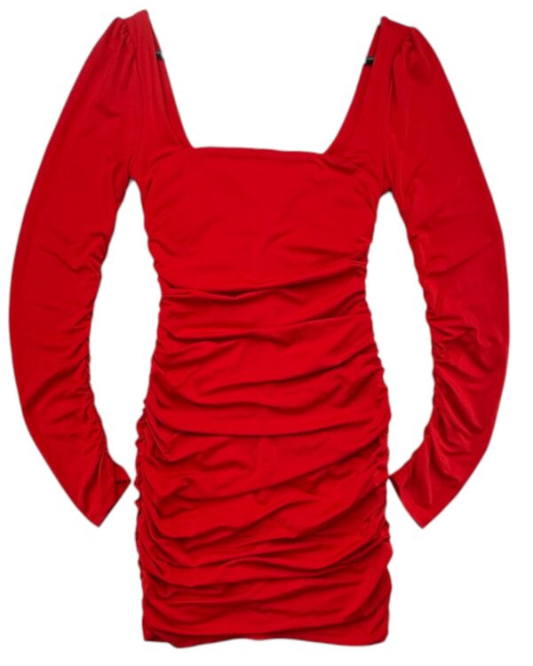 Sukienka Czerwona Z Marszczeniami Dopasowana XS 34 EU