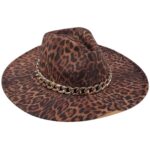 Kapelusz Fedora Leopard Print z Łańcuszkiem Brązowy One Size - zdjęcie 1