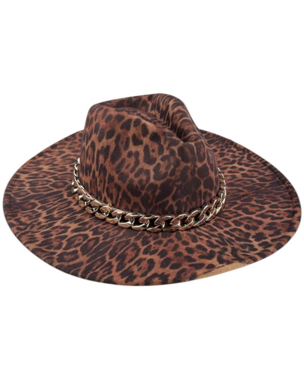 Kapelusz Fedora Leopard Print z Łańcuszkiem Brązowy One Size