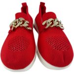 Buty Damskie Czerwone Siateczka Łańcuch Złoty R.41 EU - zdjęcie 2