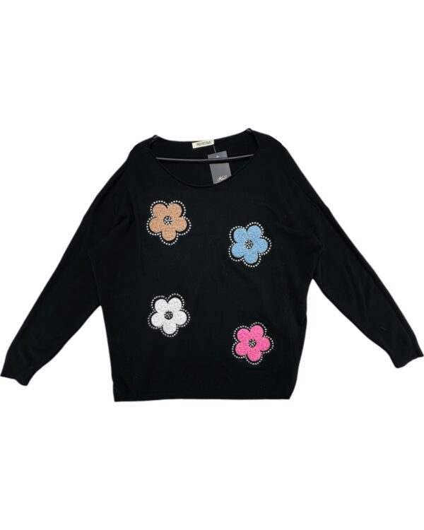 Phi Phi Sweter Damski Czarny Kwiaty One Size