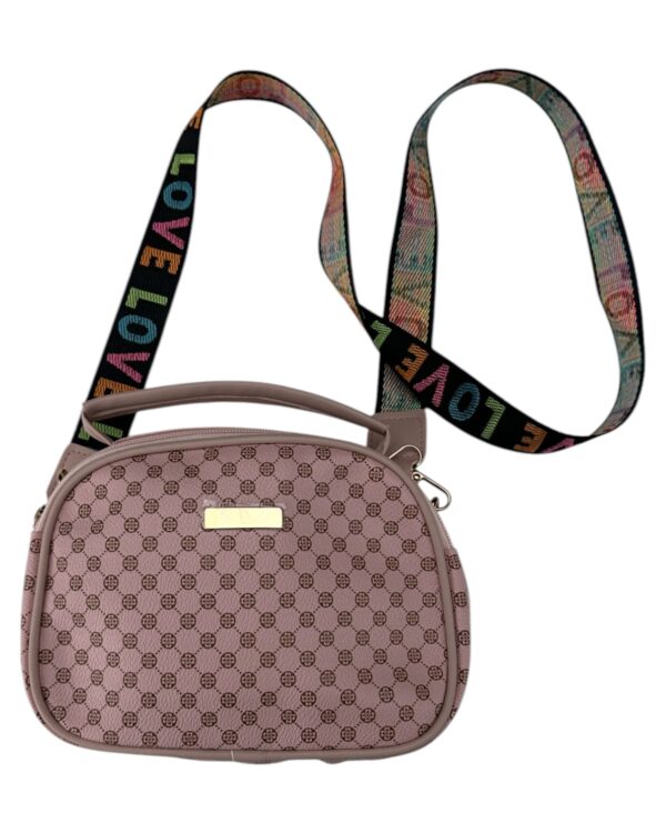 Torebka Damska Różowa Wzór Pasek LOVE