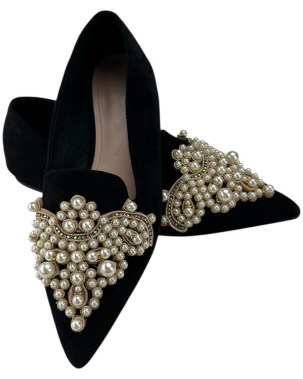 Baleriny Damskie Kobiece Czarne Eleganckie Z Perełkami R.41 EU