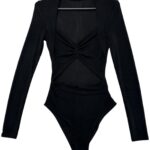 Body Damskie Czarne Z Długim Rękawem Wycięcie S 36 EU - zdjęcie 1