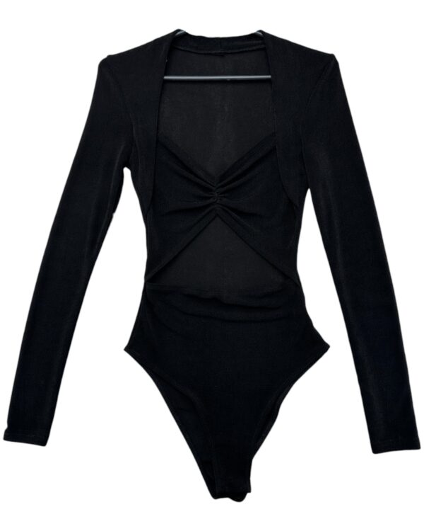Body Damskie Czarne Z Długim Rękawem Wycięcie S 36 EU