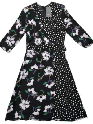 Next Petite Sukienka Damska Wiskoza Czarna Wzory Kwiaty XS 34 EU